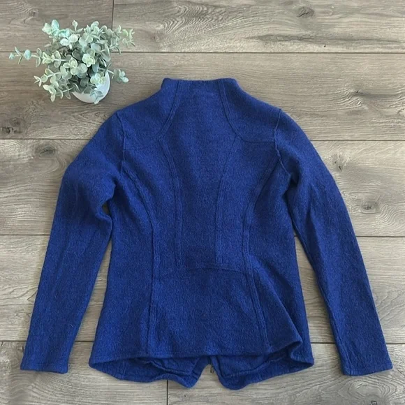 EILEEN FISHER 100% Blue Merino Wool Blue Zip-Up Jacket - Picture 7 of 7